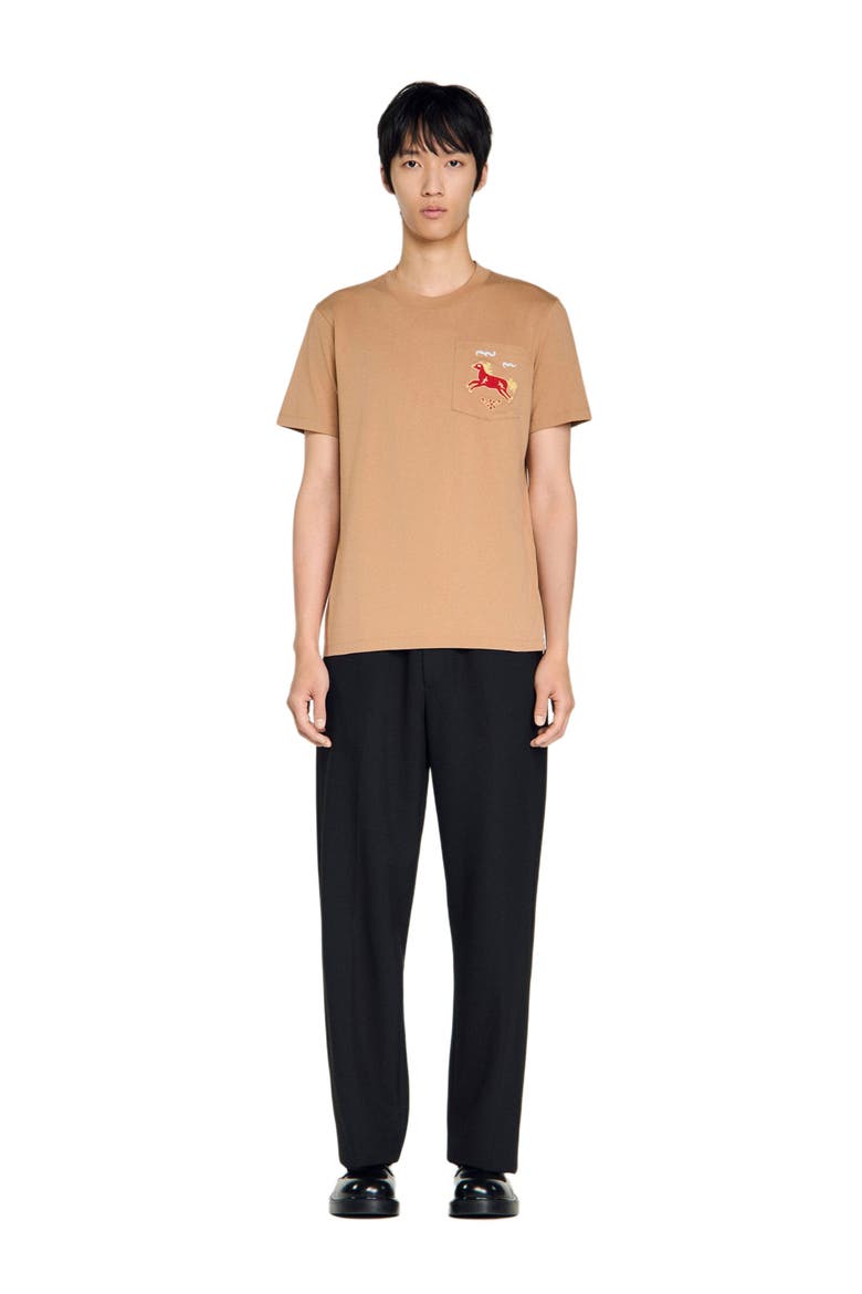 Embroidered horse cotton T-shirt, Alternate, color, Beige