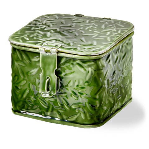 Botanical Trinket Box Decorative Enamel for Christmas Green