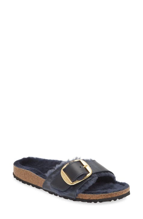 Madrid Big Buckle Genuine Shearling Lined Sandal (Women)