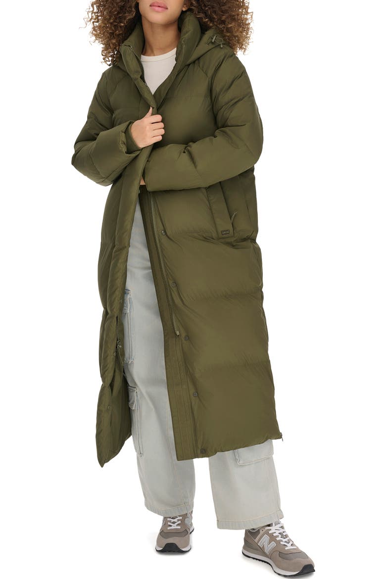 Water Resistant Side Zip Maxi Puffer Coat, Alternate, color, OLIVE