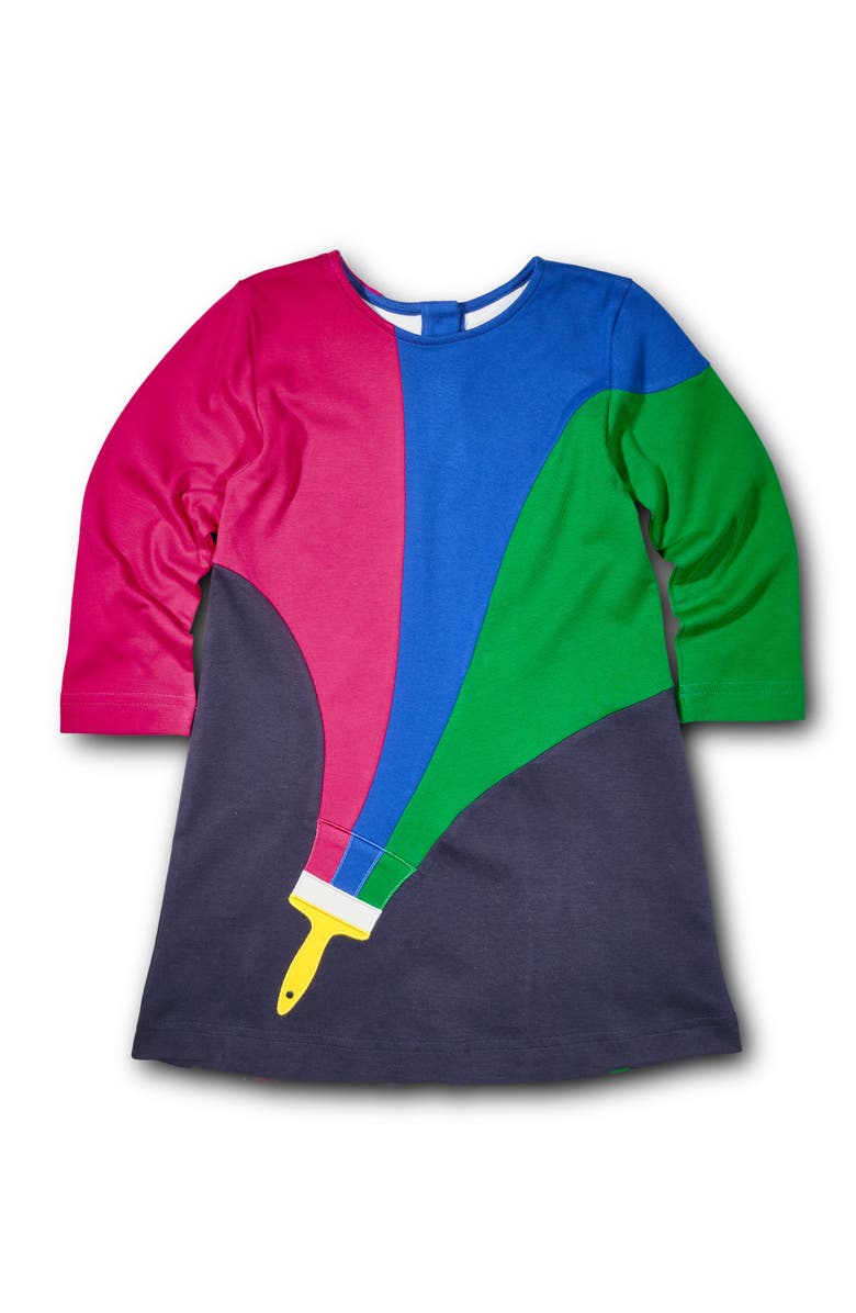 Florence Eiseman Knit Dress With Paintbrush, Main, color, Navy Multicolor