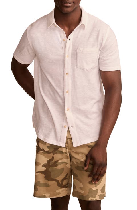 Short Sleeve Marled Linen Button-Up Shirt