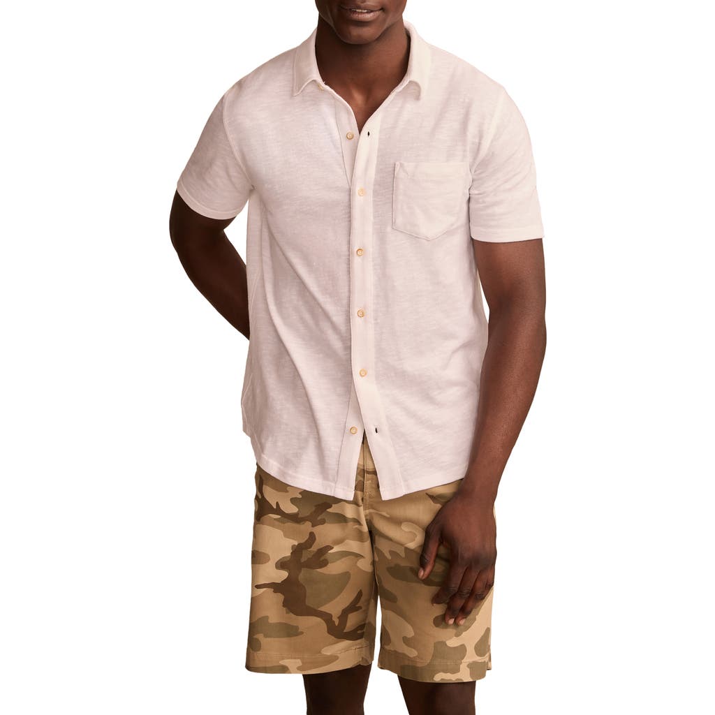 Lucky Brand Short Sleeve Marled Linen Button-up Shirt In Bright White