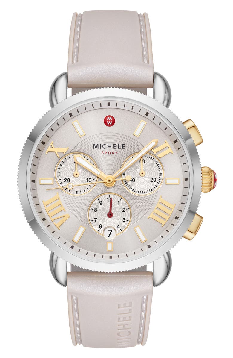 MICHELE Sporty Sport Sail Chronograph Watch Head with Silicone Strap, 38mm, Main, color,