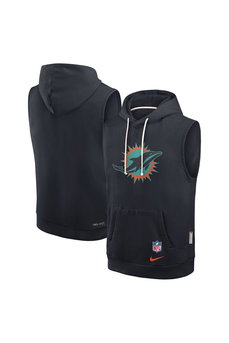 Men's Nike Pitch Blue Miami Dolphins 2025 Rivalries Collection Standard Issue Sideline Dri-FIT Sleeveless Hoodie, Main, color, Navy