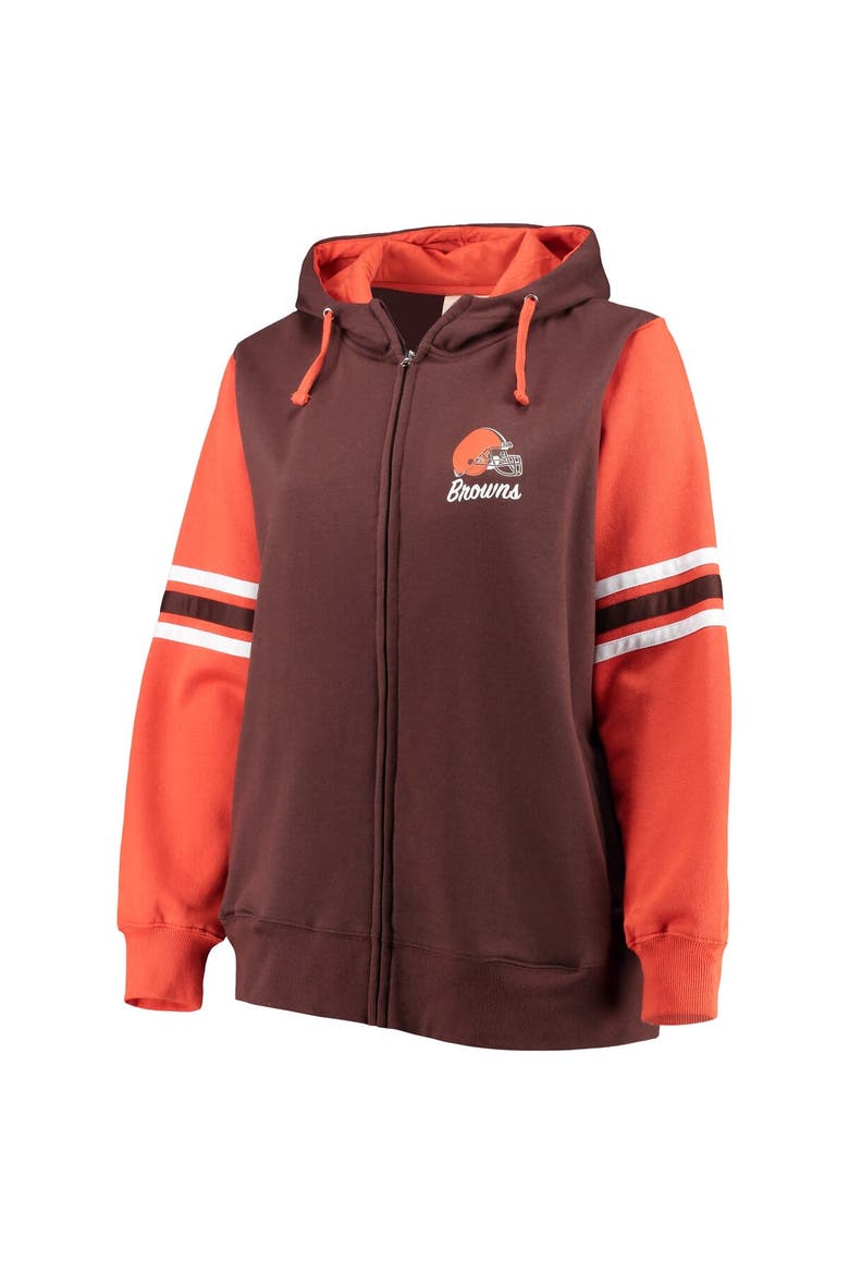 Women's Fanatics Branded Brown/Orange Cleveland Browns Plus Size Primary Logo Script Full-Zip Hoodie, Alternate, color, Brown