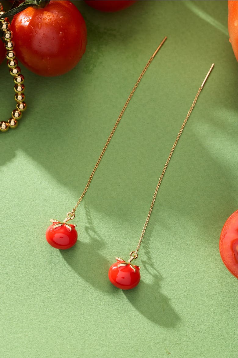 Farmers' Market Tomato Threader Earrings, Alternate, color, Gold