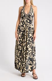 La Fiorentina Printed Maxi Halter Dress