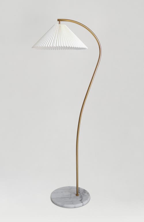 Brightech Athena 62" Gold Led Floor Lamp With Marble Base And Pleated Fabric Shade, Bulb Included In Gold