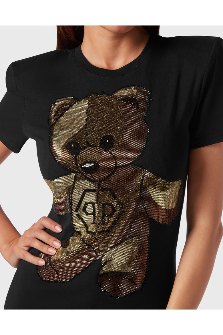 Padded Shoulder Sleeveless T-Shirt Sexy Pure Fit With Crystals Teddy Bear Women, Alternate, color, black