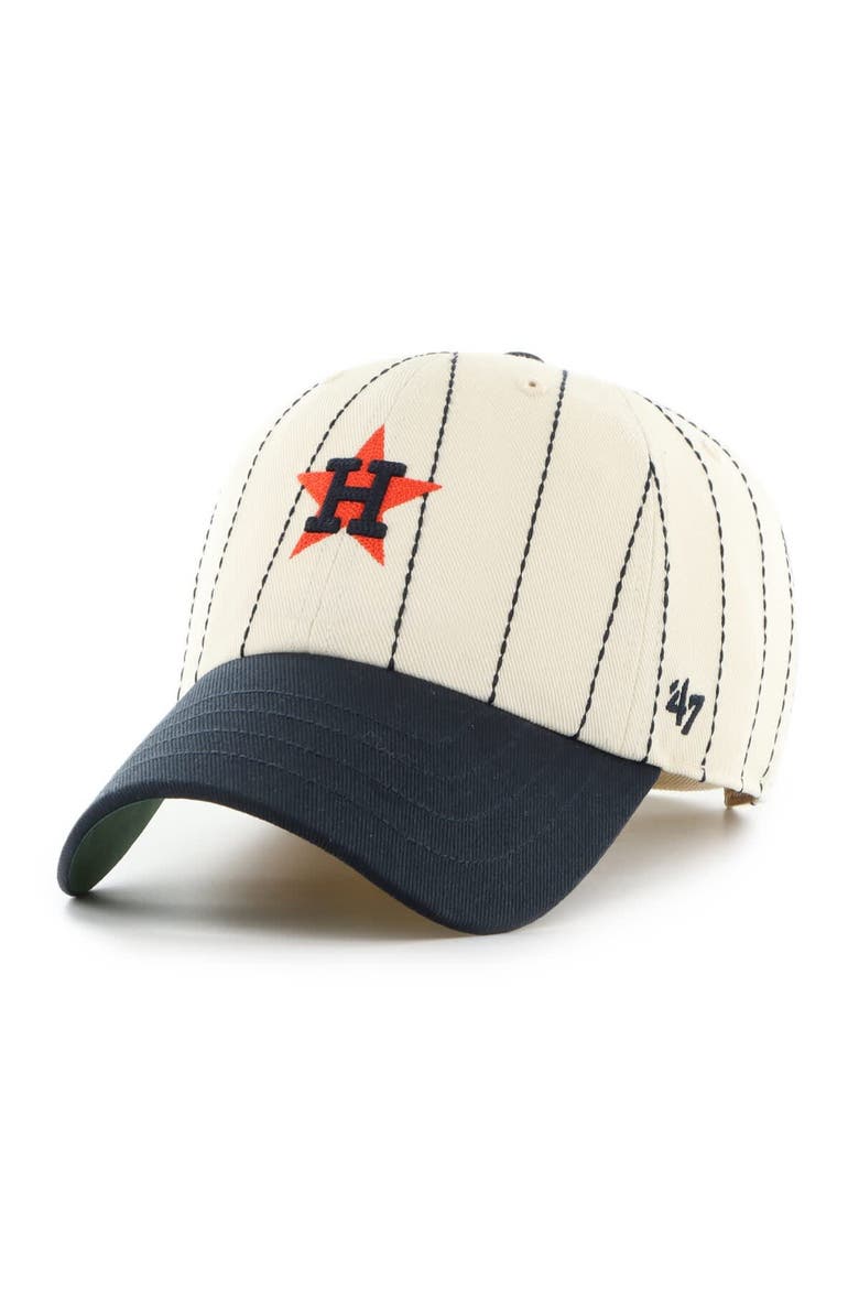 Men's '47 x Rawlings Natural/Navy Houston Astros Pinstripe Clean Up Adjustable Hat, Alternate, color, Natural