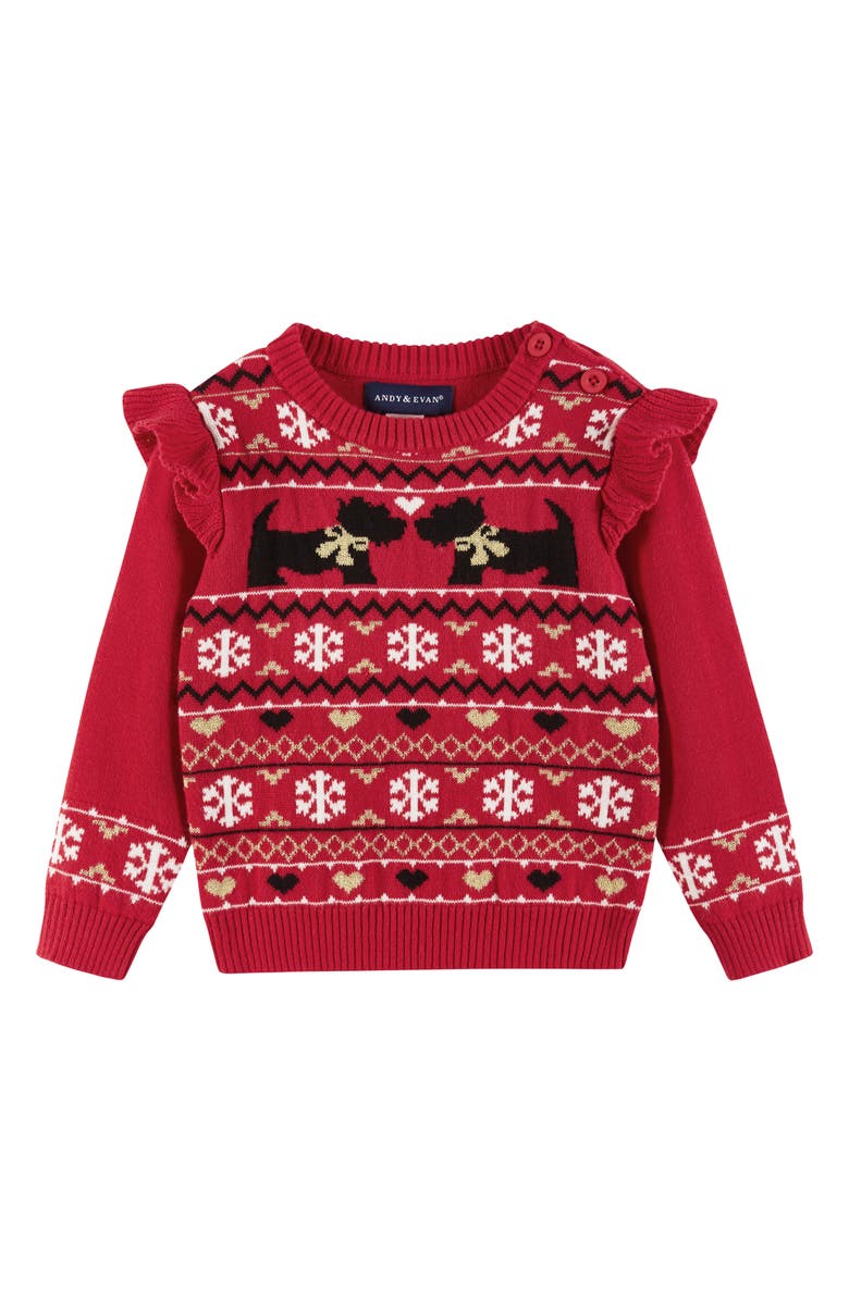 Andy & Evan Red Dog Fair Isle Sweater & Leggings Set, Alternate, color, Red Fair Isle