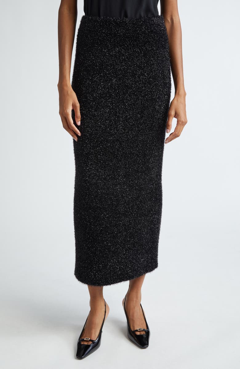 Lela Rose Tinsel Sweater Skirt, Main, color, Black