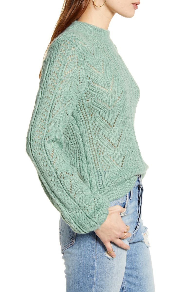 Leith Cozy Pointelle Blouson Sleeve Sweater, Alternate, color,