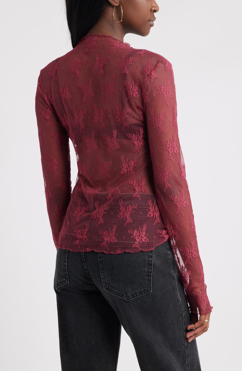 Treasure & Bond Sheer Lace Top, Alternate, color, Burgundy Rhode