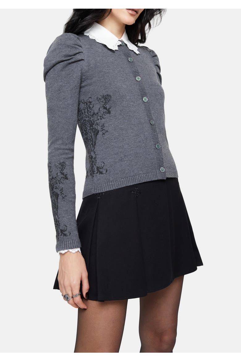 Nia Puff Sleeve Arch Knit Cardigan, Main, color, Grey