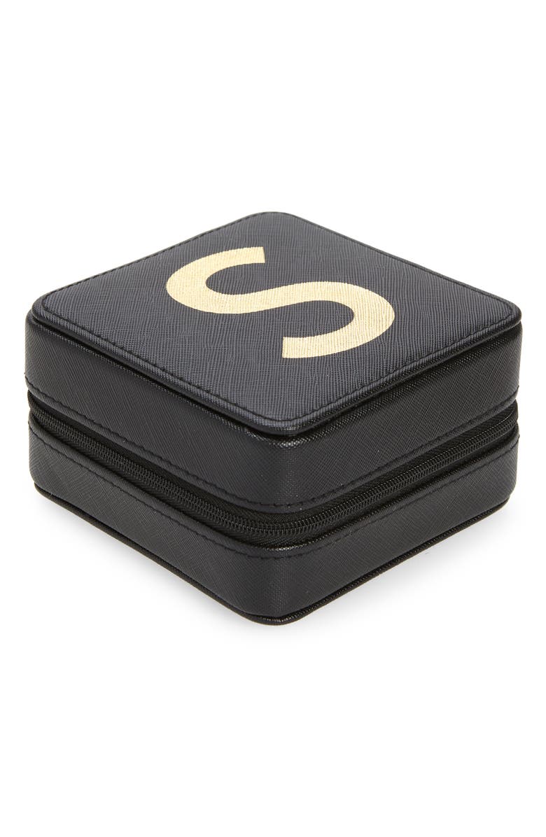 Nordstrom Initial Zip Square Jewelry Box, Main, color, S- Black- Gold