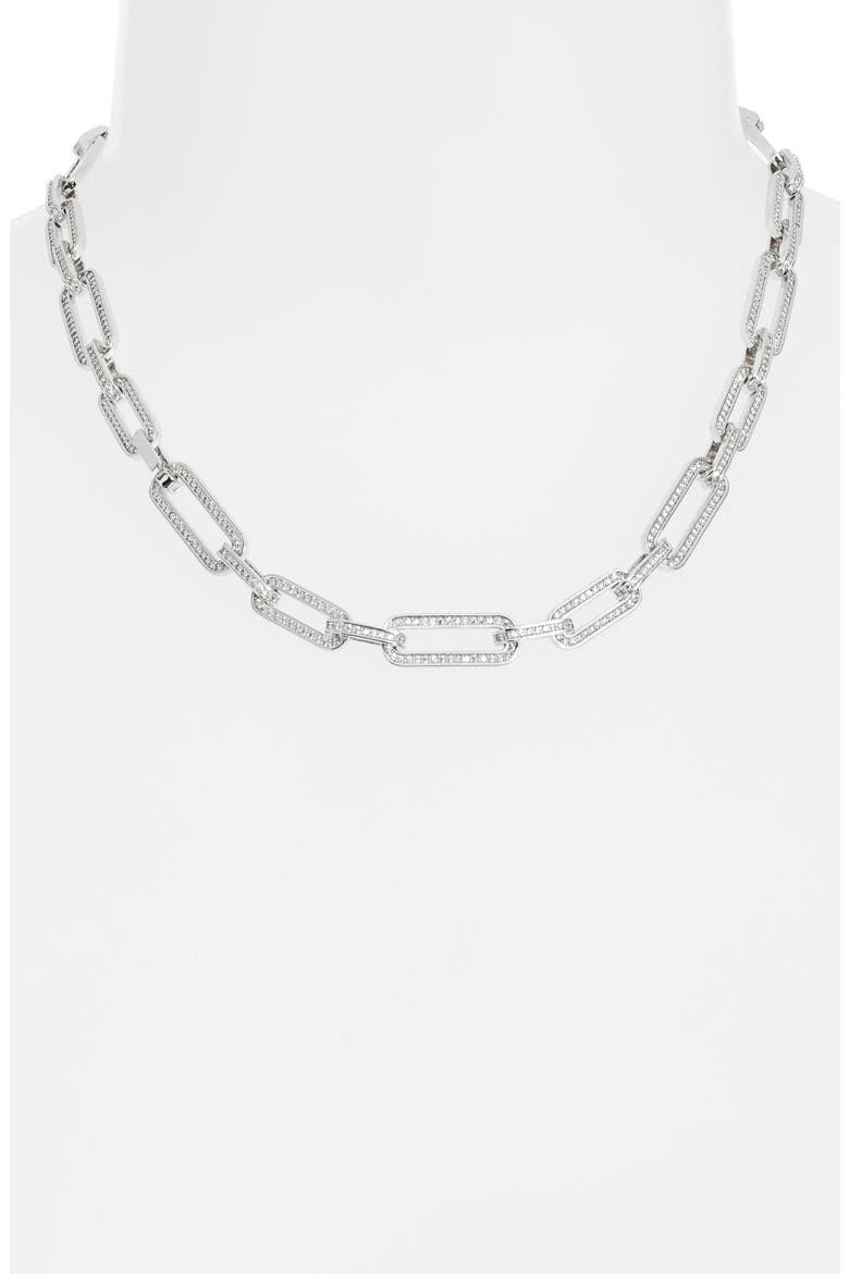 Pavé Paper Clip Link Chain Necklace, Alternate, color, SILVER