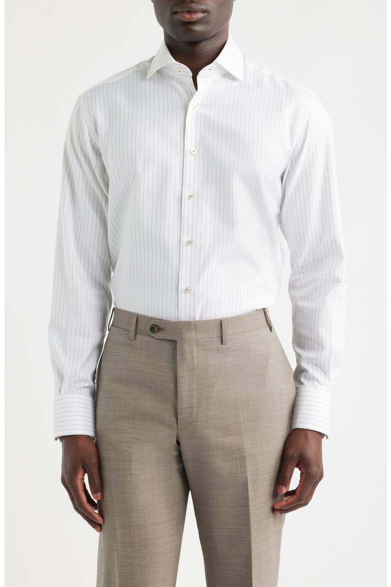 Modern Fit Stripe Non-Iron Cotton Dress Shirt, Main, color, BROWN
