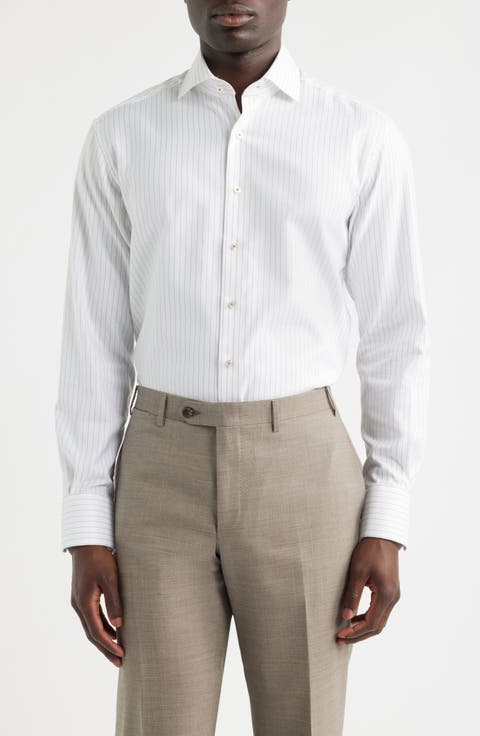 Modern Fit Stripe Non-Iron Cotton Dress Shirt (Regular & Big)