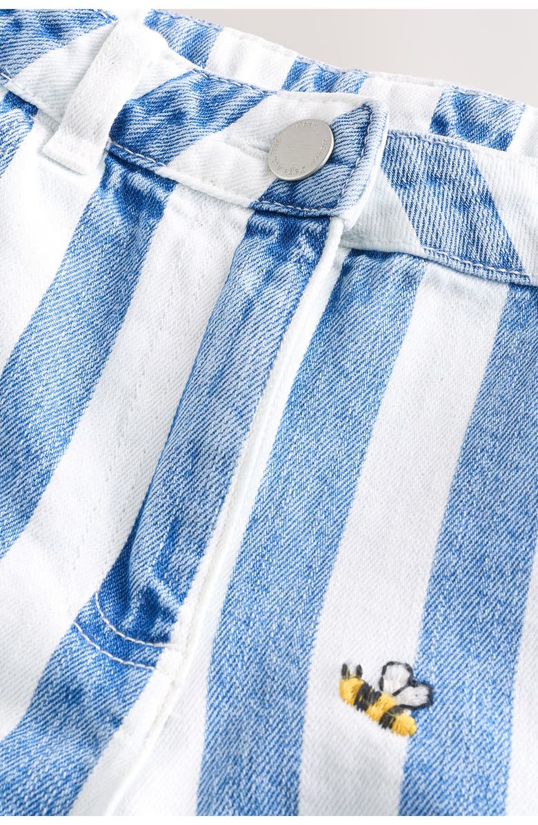 NEXT Kids' Stripe Distressed Embroidered Denim Shorts, Alternate, color, Blue