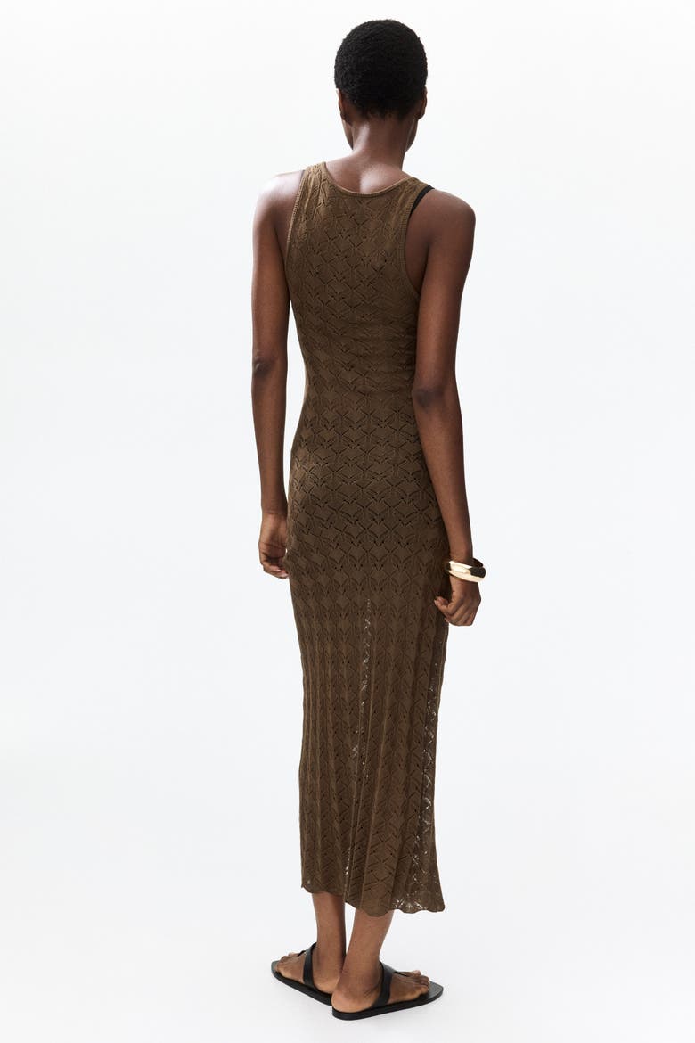 Button-top Crochet-look Dress, Alternate, color, Brown