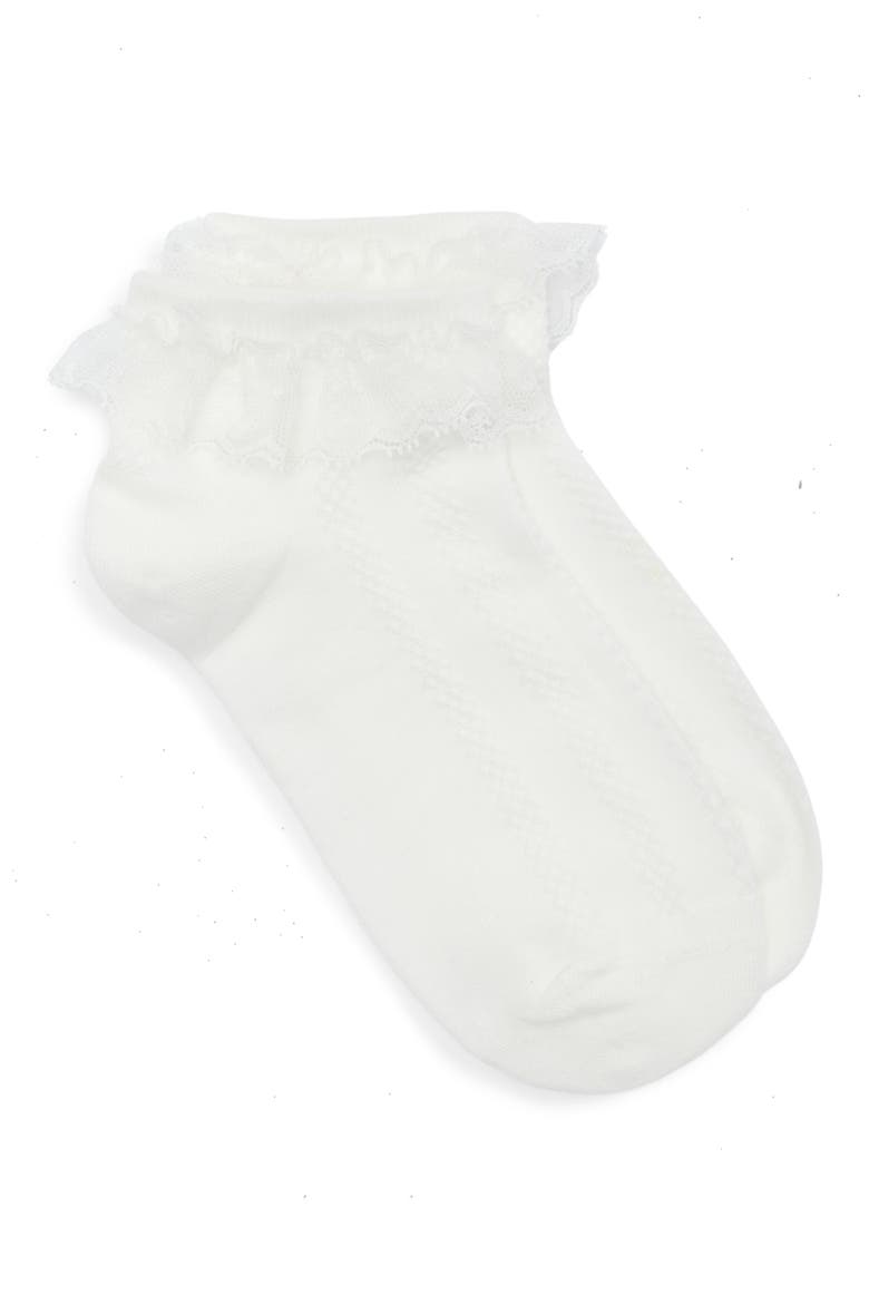 Sammi Lace Cuff Cotton Blend Pointelle Quarter Socks, Alternate, color, WHITE