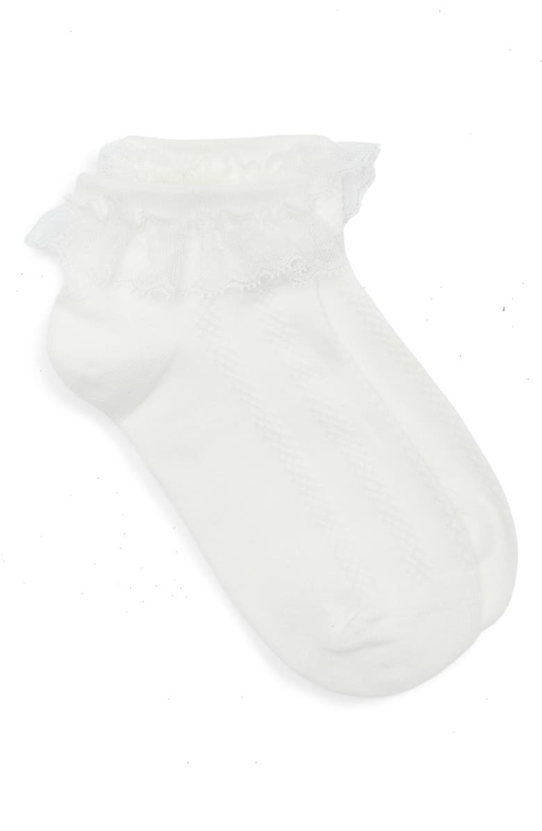 Casa Clara Sammi Lace Cuff Cotton Blend Pointelle Quarter Socks, Alternate, color, White