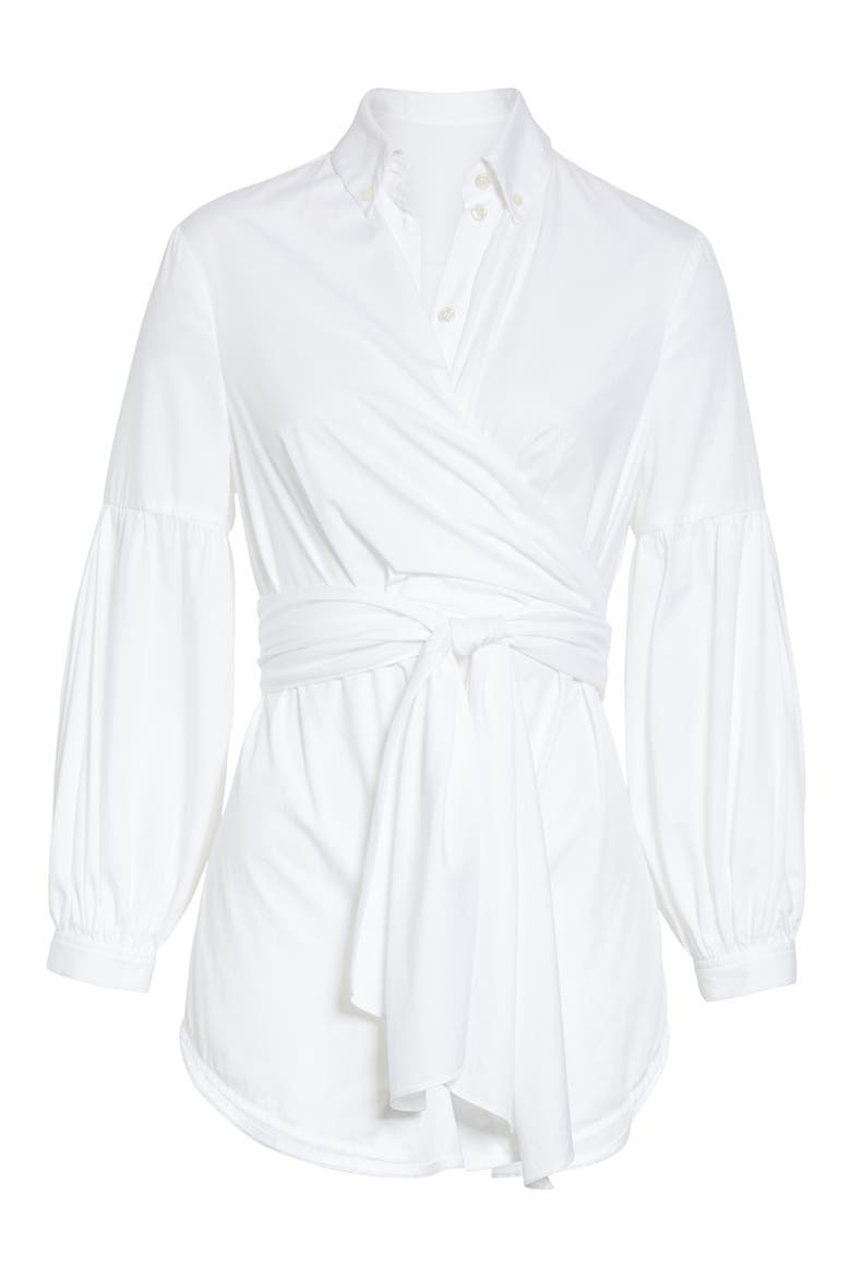 Sinclair Puff Sleeve Wrap Detail Shirt, Alternate, color, WHITE
