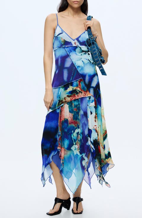 Sleeveless Handkerchief Hem Midi Dress