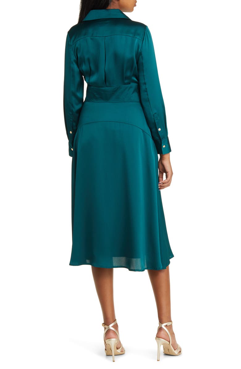 Tahari ASL Long Sleeve Hammered Satin Faux Wrap Midi Shirtdress, Alternate, color, 
