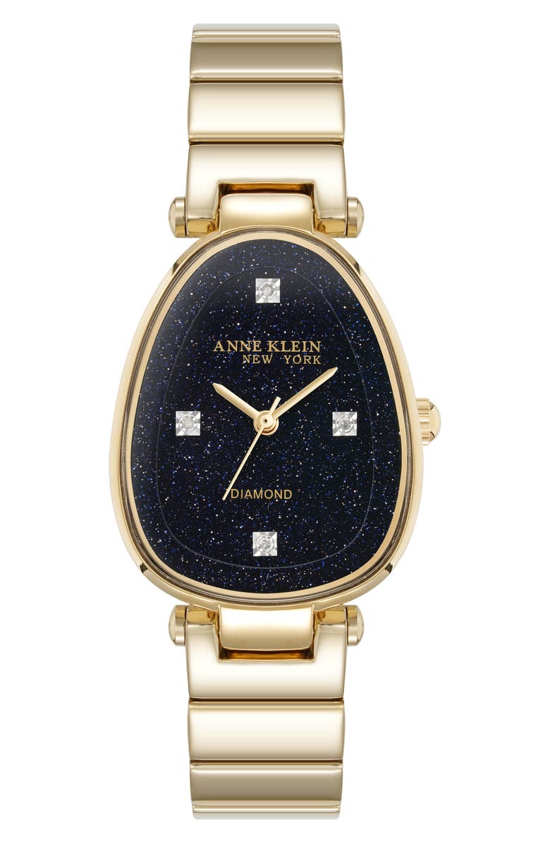 Anne Klein Diamond Dial Three Hand Quartz Bracelet Watch, 26mm x 38mm, Main, color, Goldtone/ Black