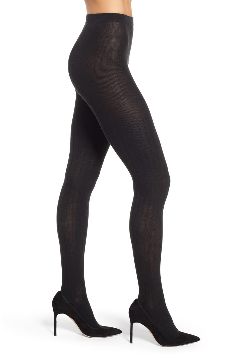 Ribbed Sweater Tights, Main, color, BLACK