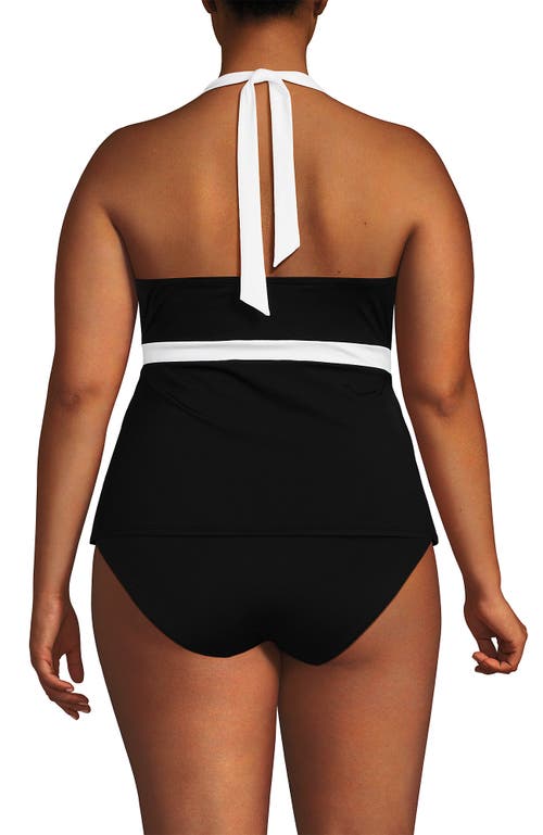 Lands' End Plus Size V-neck Halter Tankini Top In Black/white
