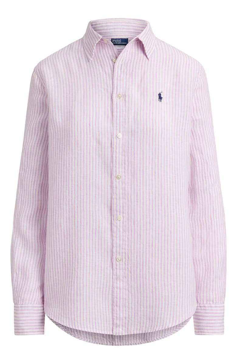 Polo Ralph Lauren Classic Fit Stripe Linen Button-Up Shirt, Alternate, color, Maeve White