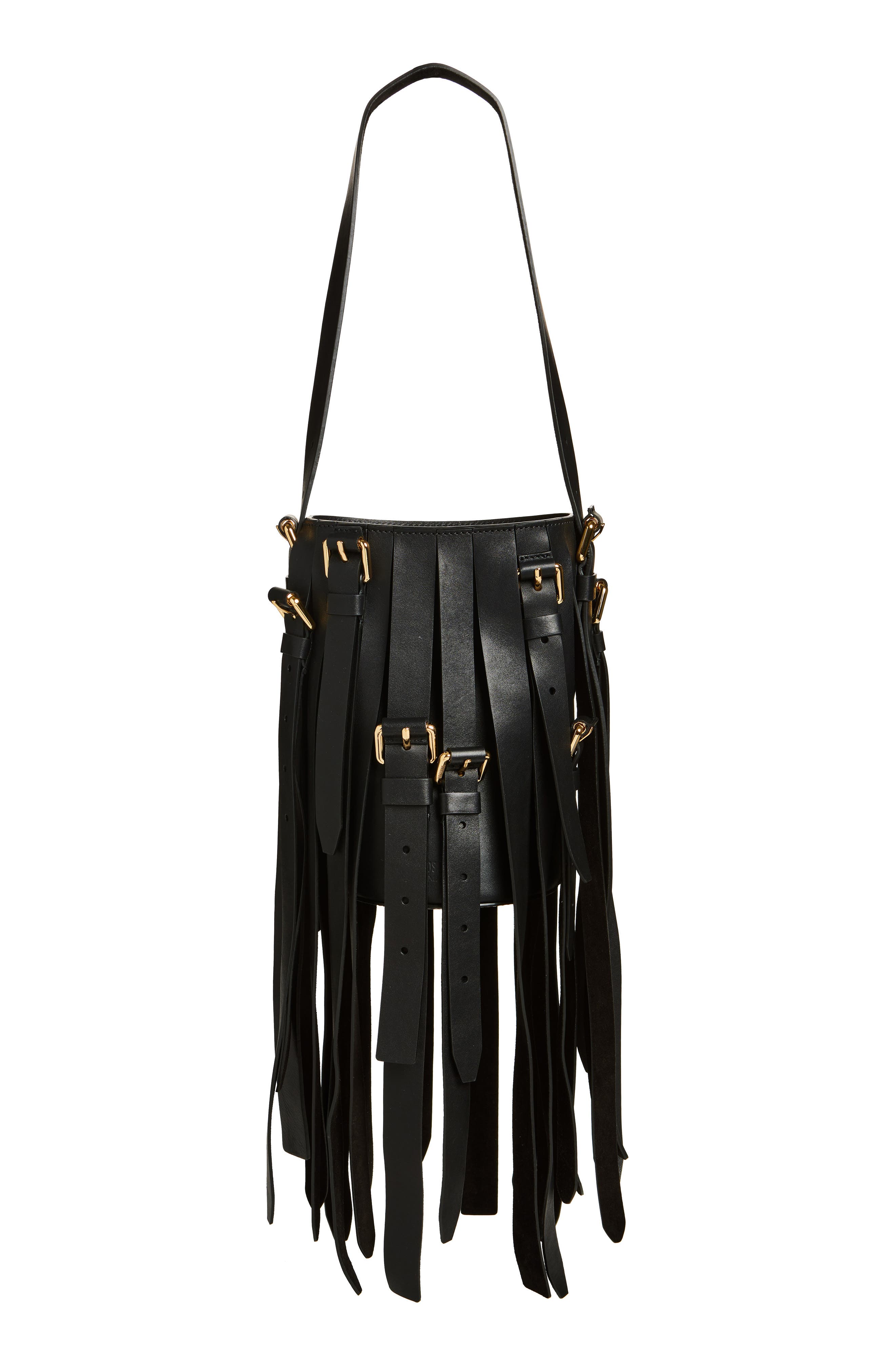 Moschino Small Multibelts Leather Bucket Bag, Alternate, color, 