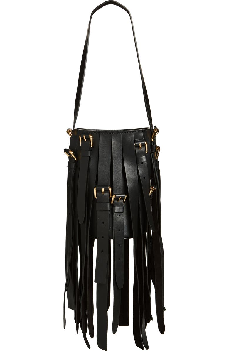 Moschino Small Multibelts Leather Bucket Bag, Alternate, color,