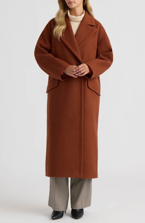 Double Breasted Faux Wool Cocoon Coat