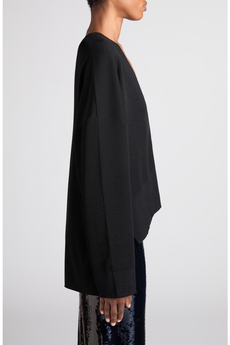 Merino Wool Blend Plunge Neck Sweater, Alternate, color, BLACK