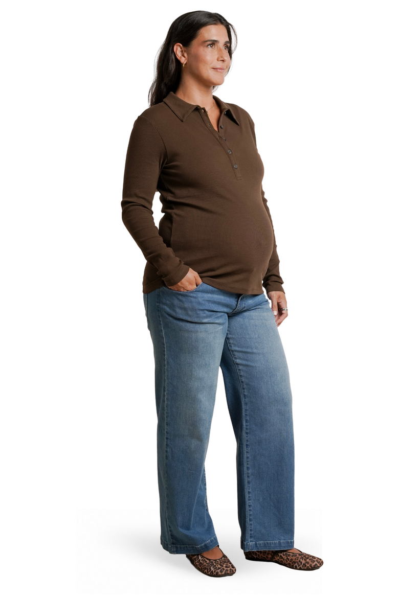 Paige Polo Maternity & Nursing Ribbed Tee, Alternate, color, Chocolate
