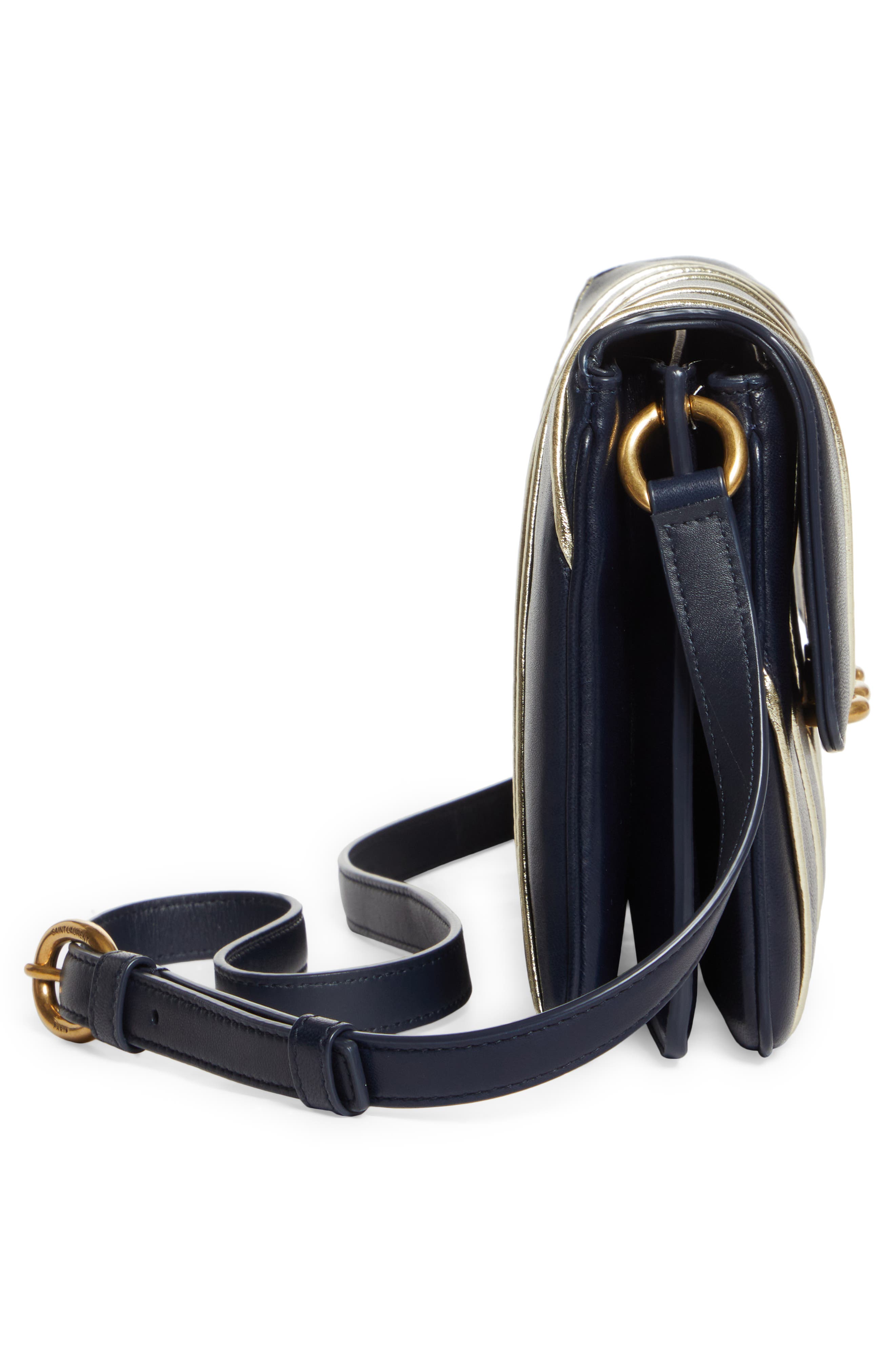 Saint Laurent Le Maillon Quilted Leather Shoulder Bag, Alternate, color, Marine/ Marine/ Argent