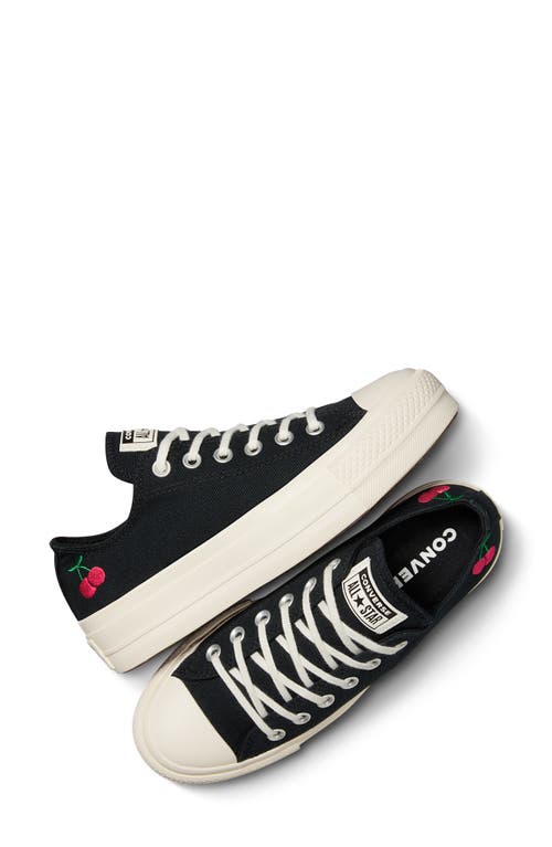 Converse Black Chuck Taylor All Star Lift Platform Cherries Low Top Sneakers