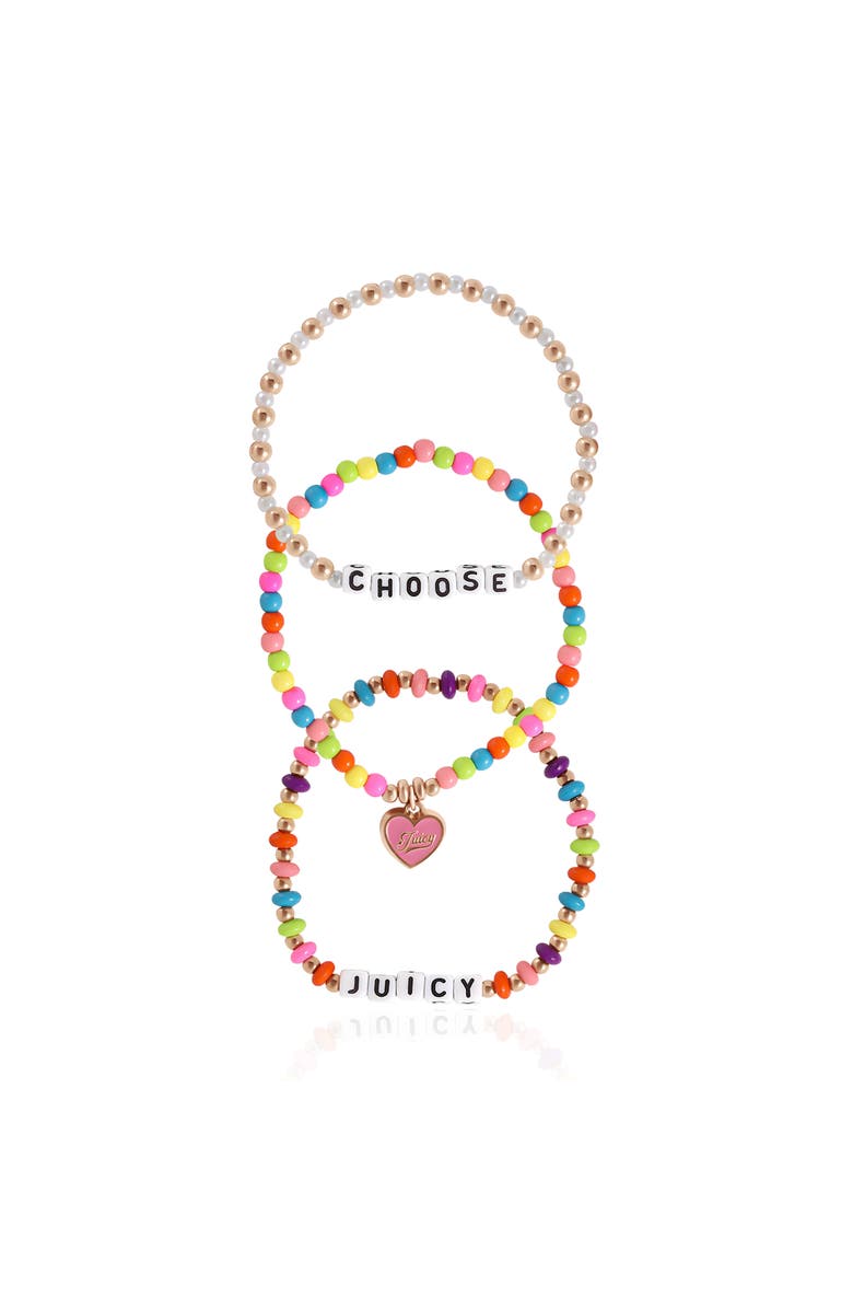Juicy Couture Kids Beaded Stretch Bracelet Set, Alternate, color, Pink, White , Gold, Rainbow