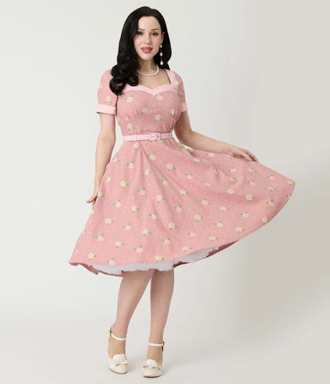 1950s Sweetheart Neckline Swing Dress