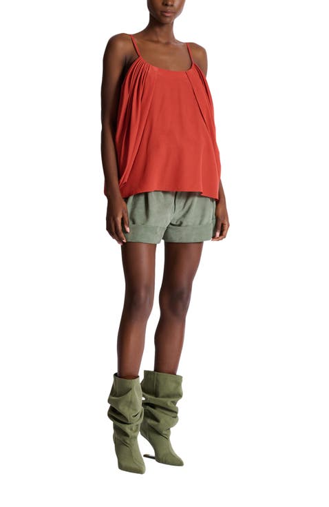 Draped silk crepe top