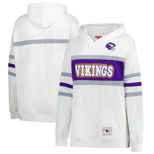 Mitchell & Ness White Minnesota Vikings Plus Size Head Coach Throwback Pullover Hoodie In Gray