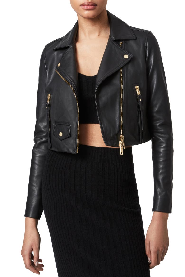 Elora Leather Biker Jacket, Main, color, BLACK
