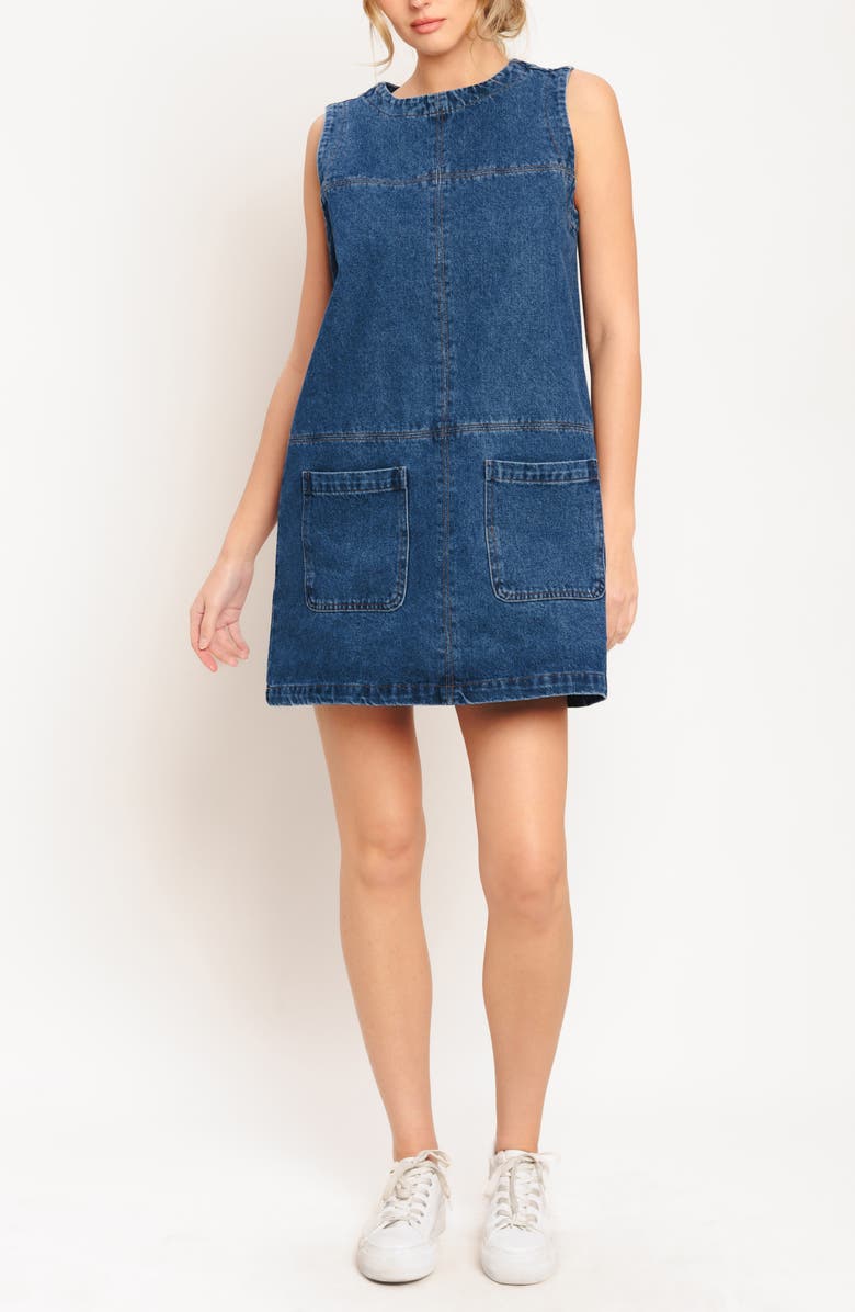 FLYING TOMATO Denim Minidress, Alternate, color, Medium Indigo
