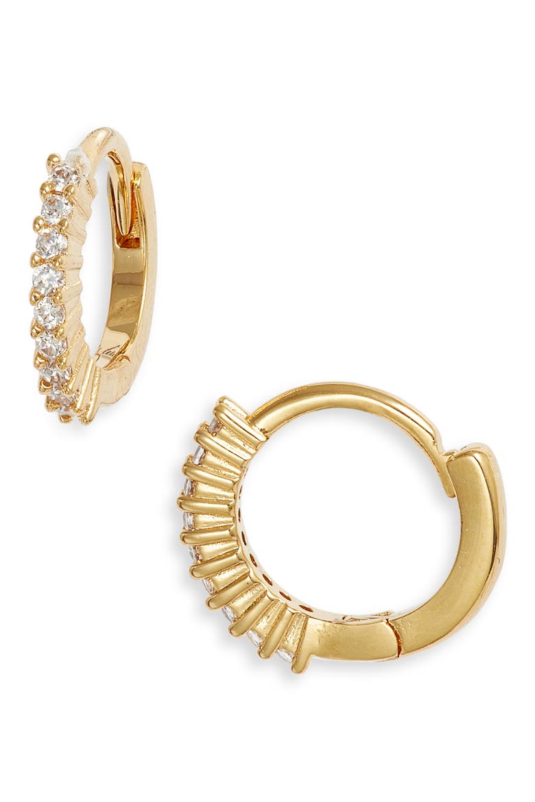 Cubic Zirconia Thin Huggie Hoop Earrings, Main, color, 14K GOLD PLATED