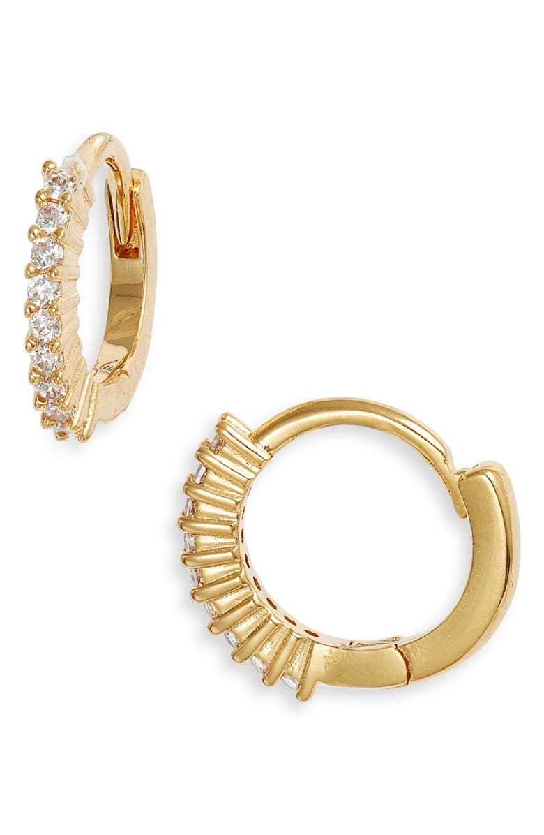 Nordstrom Cubic Zirconia Thin Huggie Hoop Earrings, Main, color, 14K Gold Plated